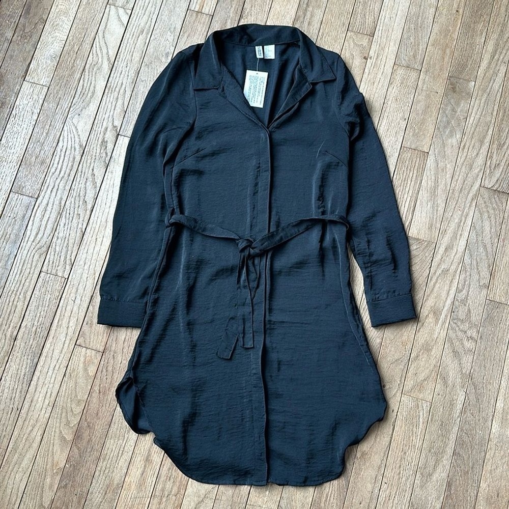 NEW H&M divided black long sleeve‎ button down shirt dress size 0